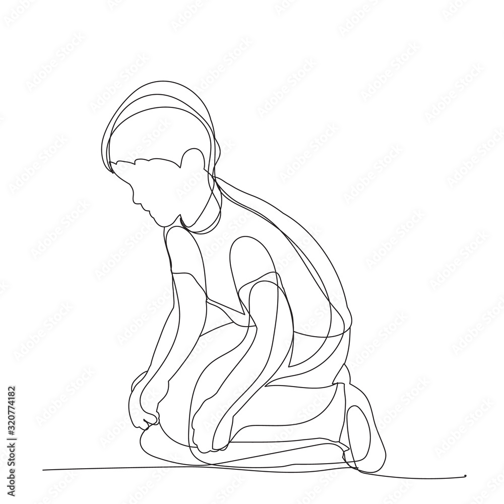  isolated, one line drawing, little boy