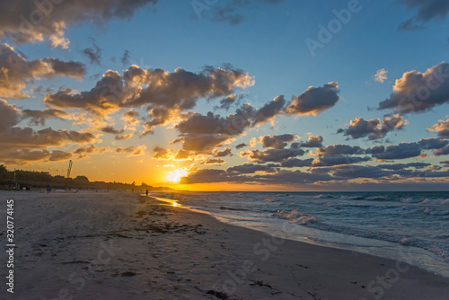 Sunset on the beach of Atlantic Ocean  Cuba