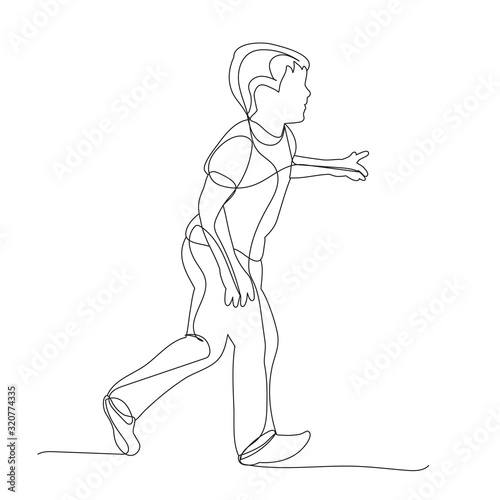 isolated  one-line drawing of a child playing