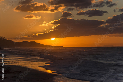 Sunset on the beach of Atlantic Ocean  Cuba