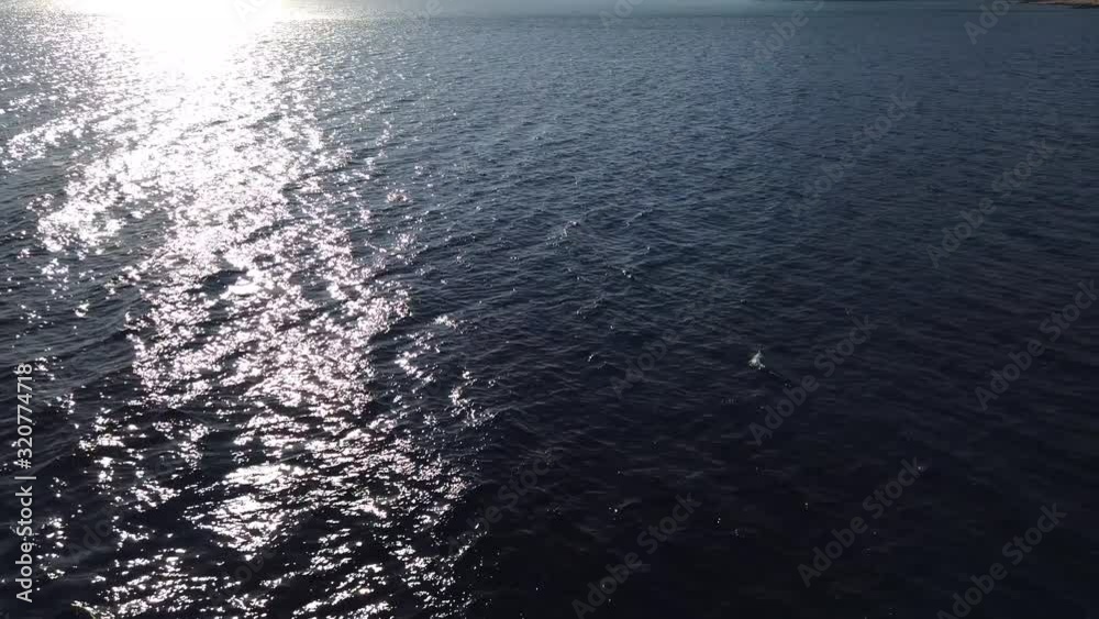 Aerial view, the surface of the water. Sea or ocean, faint, light ripples in the blue sea. The glare of the sun on the surface of the water. Aerial view, the surface of the water. Sea or ocean, faint, light ripples in the blue sea. The glare of the sun on the surface of the water.