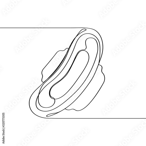 Feminine sanitary pad. Drawn in one continuous line, isolated on a white background. Stock vector illustration
