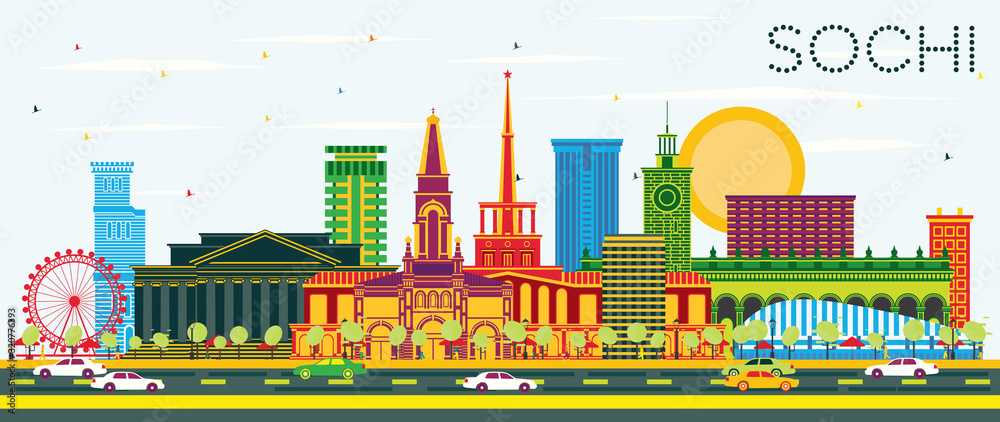 Sochi Russia City Skyline with Color Buildings and Blue Sky. Sochi Russia City Skyline with Color Buildings and Blue Sky.