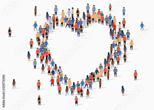 Large group of people in the heart sign shape.