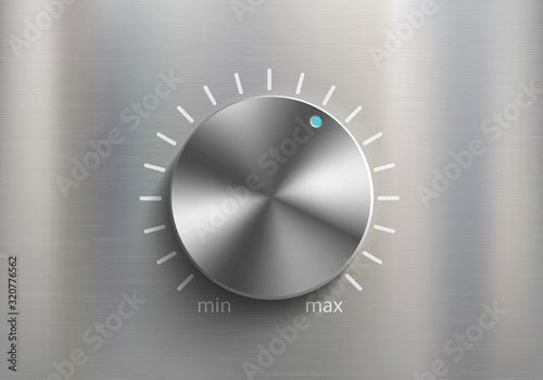 Metal knob dial for volume control. Sound settings