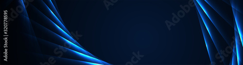 Glowing blue laser lines abstract hi-tech banner design. Vector neon background