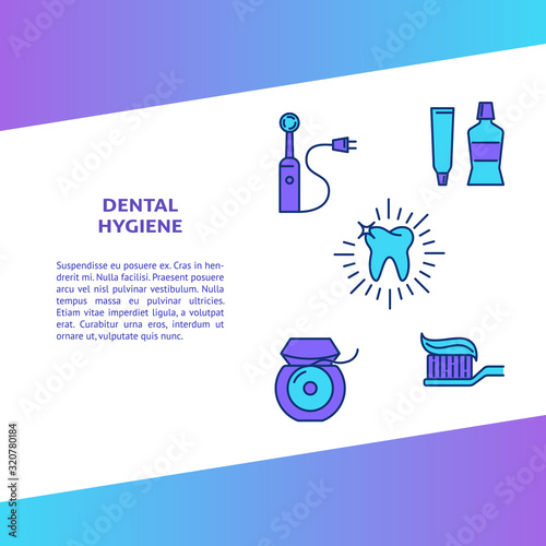Dental hygiene banner template in colored line style