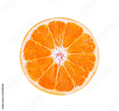 Fresh orange fruit slice isolated on white background