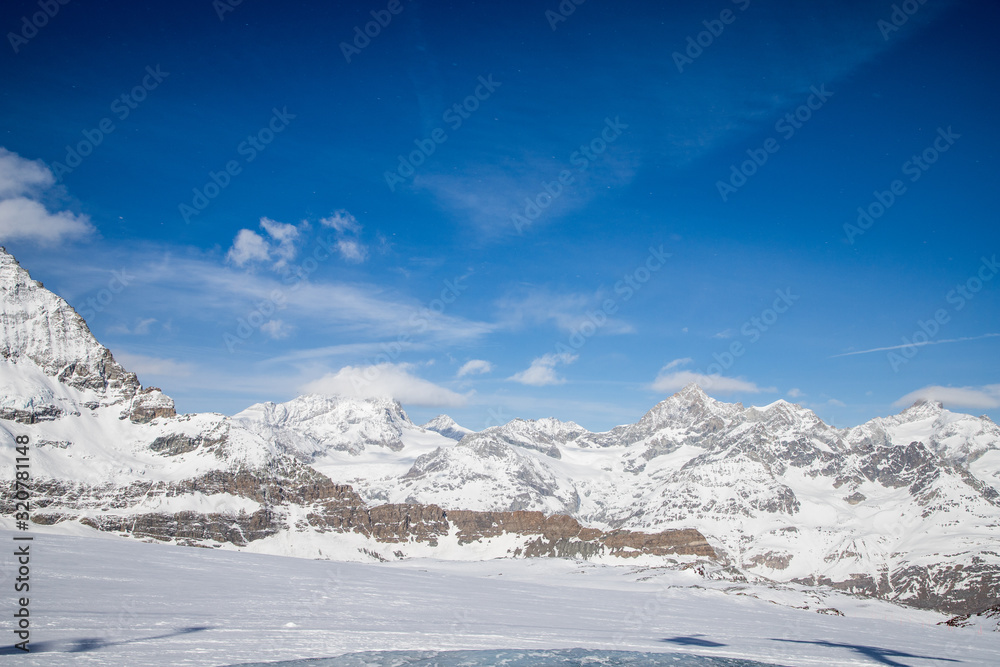snow covered peaks in the Swiss Alps Matterhorn glacier paradise