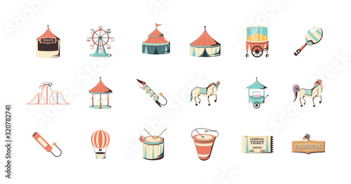 Circus and carnival icon set vector design