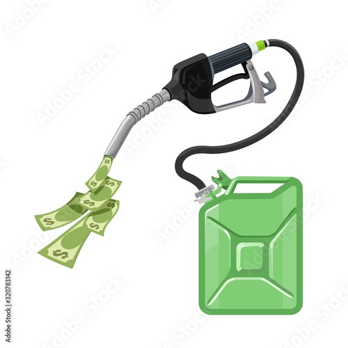 Gasoline and petrol fuel pump with canister and money concept. Vector
