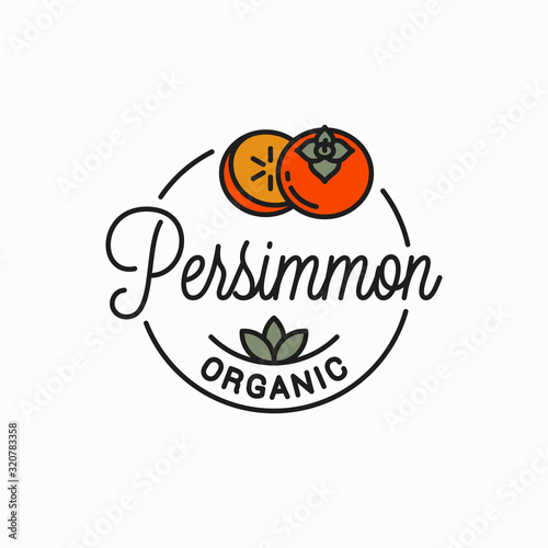 Persimmon fruit logo. Round linear of persimmon