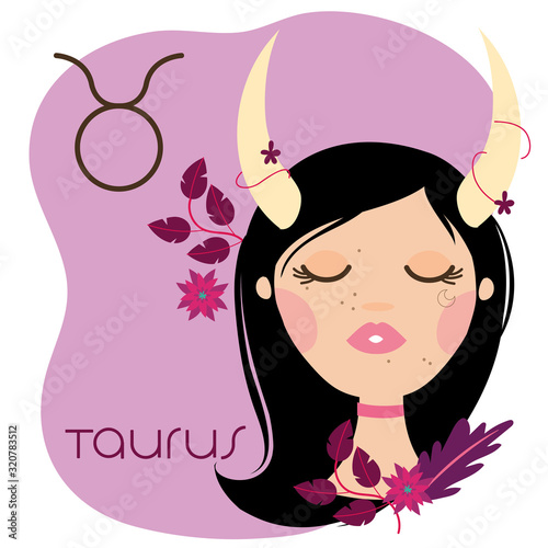 Murais de parede beautiful woman with taurus zodiac sign