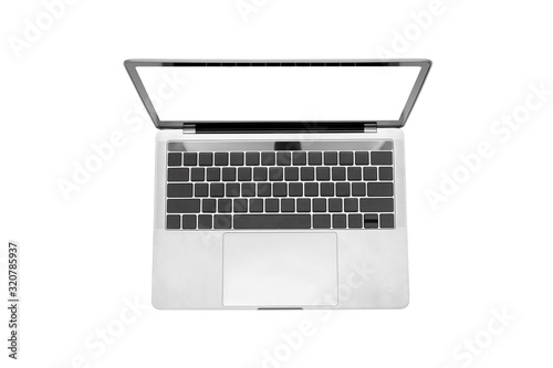Mock up laptop devices isolated white background. personal computer notebook with empty screen. white,blank copy space for use. Top view