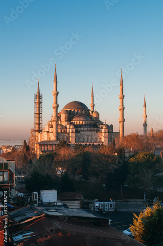 Canvas Print Istanbul, Turkey - Jan 11, 2020: top view over Sultan Ahmed Mosque or Blue Mosqu