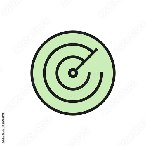 Radar screen, GPS map location flat color line icon.