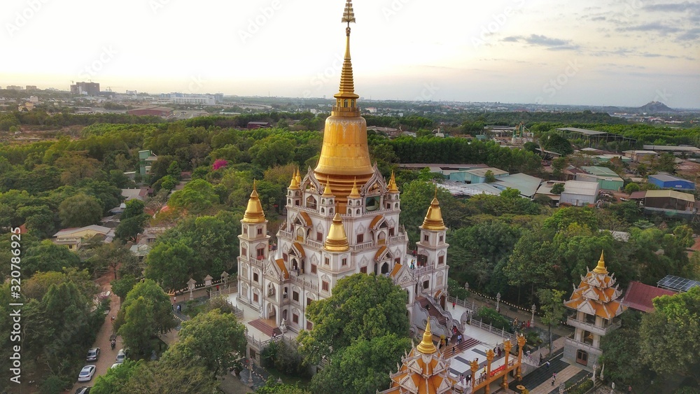 Drone View of Buu Long pagoda at District 9, Ho Chi Minh City, Vietnam