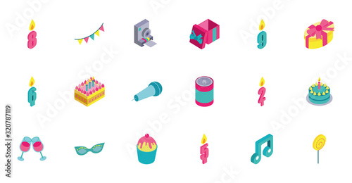 bundle of birthday celebration set icons © Gstudio