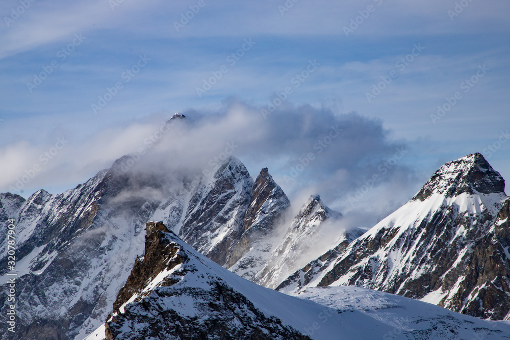 snow covered peaks in the Swiss Alps Matterhorn glacier paradise