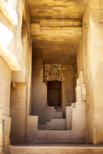 Vertical picture of outdoor part of famous museum Quarries of Light or Carrieres de Lumiere in french located in one of most beautiful villages of France Les Baux-de-Provence in Provence, France. photo