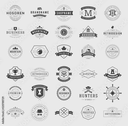 Retro vintage logotypes and badges set typopgraphic design elements vector illustration