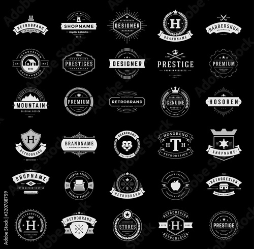 Retro vintage logotypes and badges set typopgraphic design elements vector illustration