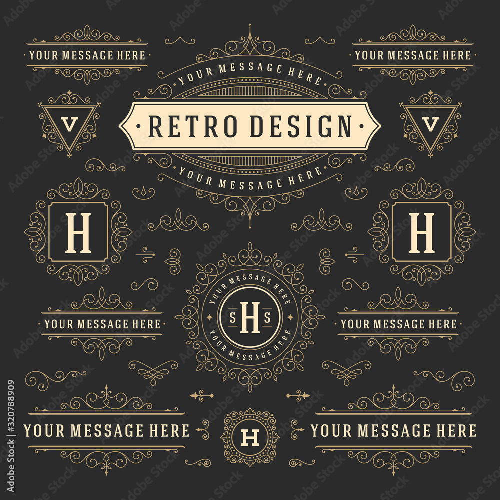 Vintage ornaments swirls and scrolls decorations design elements vector set flourishes ornate calligraphic combinations