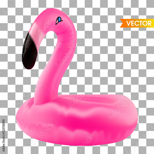 Flamingo collection inflatable set toys. Tropical pink realistic bird isolated on white background. Float flamingo.