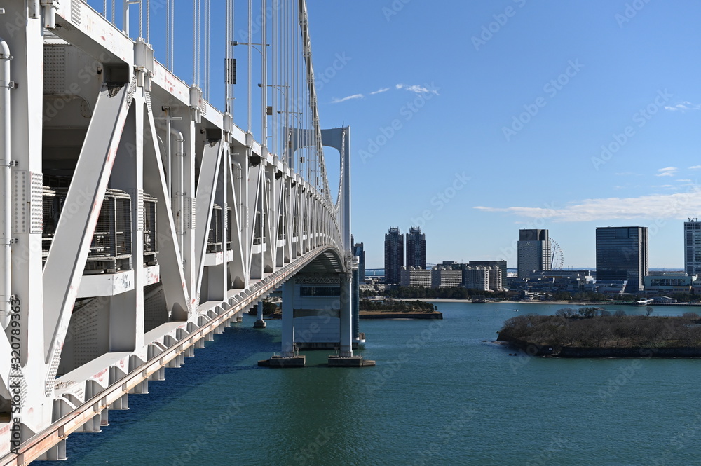 ２０２０年東京オリンピックの年の東京の風景　レインボーブリッジと２月の東京お台場