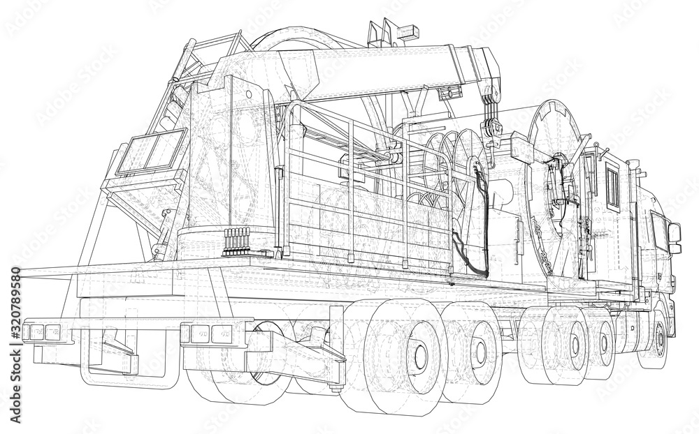 Coil Tubing roll Truck. EPS10 format. Vector created of 3d.