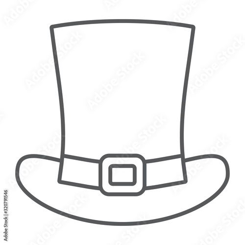 Leprechaun hat thin line icon, st patrick's day and holiday, magic hat sign, vector graphics, a linear pattern on a white background, eps 10.