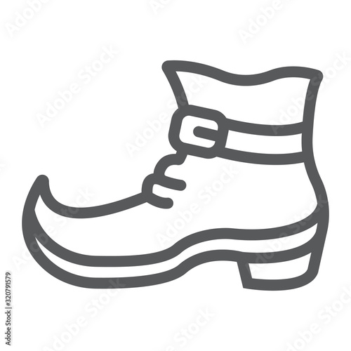 Leprechaun boot line icon, st patrick's day and footwear, leprechaun shoe sign, vector graphics, a linear pattern on a white background, eps 10.