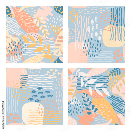 Set of tropical seamless patterns in pastel colors  vector