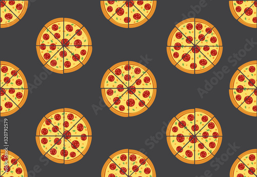 Seamless pattern of pizza isolated on black background