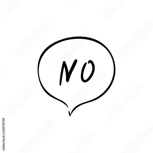 Speech bubble with word No hand drawed careless casual style vector illustration