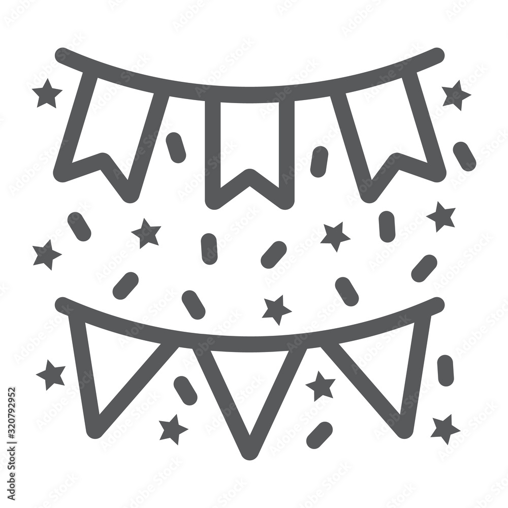 Paper garlands line icon, st patrick's day and holiday, birthday garland sign, vector graphics, a linear pattern on a white background, eps 10. Paper garlands line icon, st patrick's day and holiday, birthday garland sign, vector graphics, a linear pattern on a white background, eps 10.