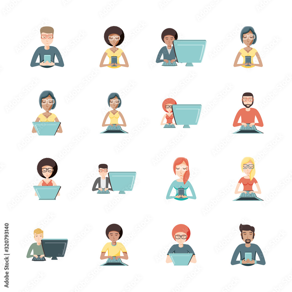Isolated people using technology set vector design Isolated people using technology set vector design