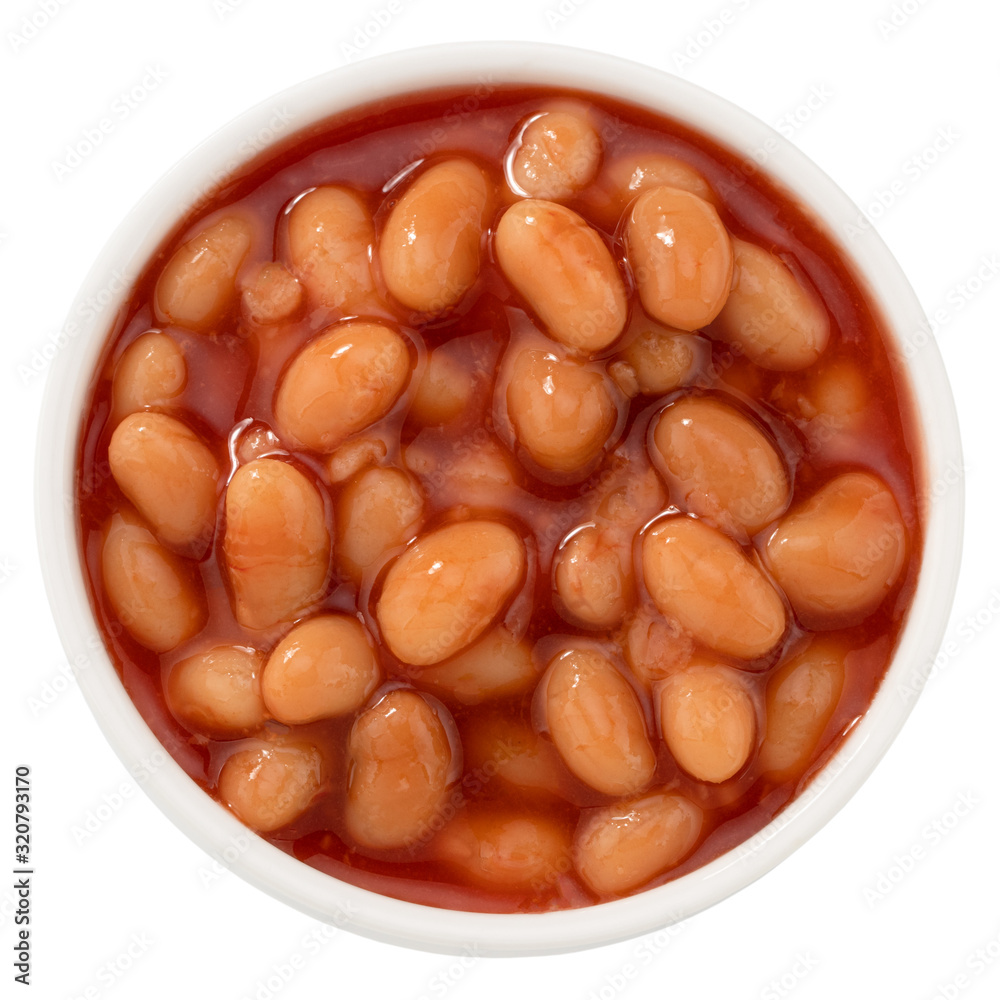 white beans in tomato sauce isolated on white background