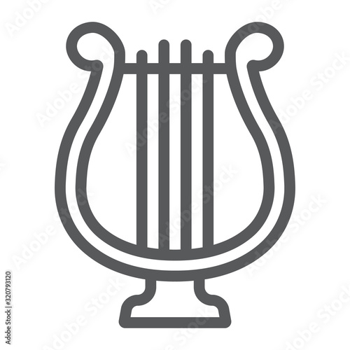 Harp line icon, st patrick's day and music, lyre sign, vector graphics, a linear pattern on a white background, eps 10.