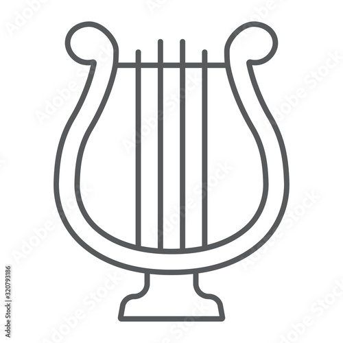 Harp thin line icon, st patrick's day and music, lyre sign, vector graphics, a linear pattern on a white background, eps 10.