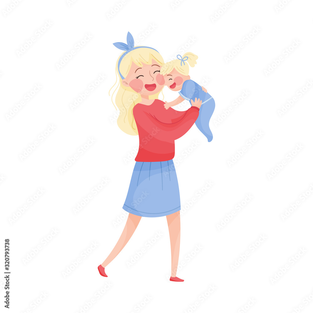 Mom Holding Her Little Daughter and Playing with Her Vector Illustration Mom Holding Her Little Daughter and Playing with Her Vector Illustration