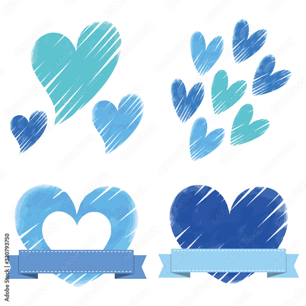 水彩の手書きハートセット 青 水色 Stock Vector Adobe Stock