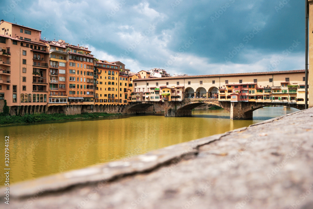 Dramatic exposure fusion shot of the famous Ponte Vecchio in Florence, Italy