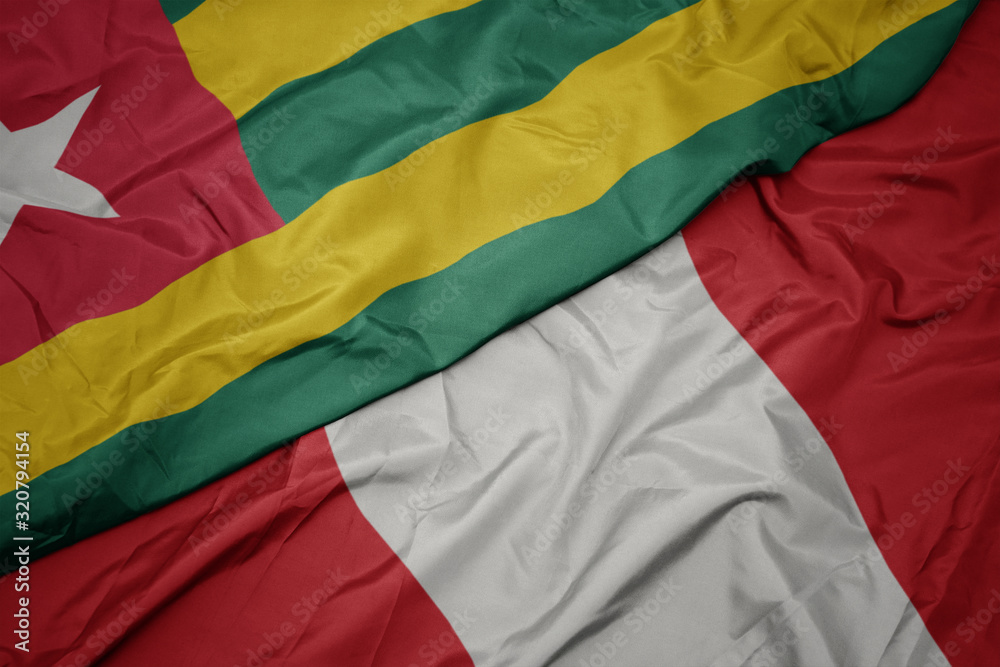waving colorful flag of peru and national flag of togo. waving colorful flag of peru and national flag of togo.