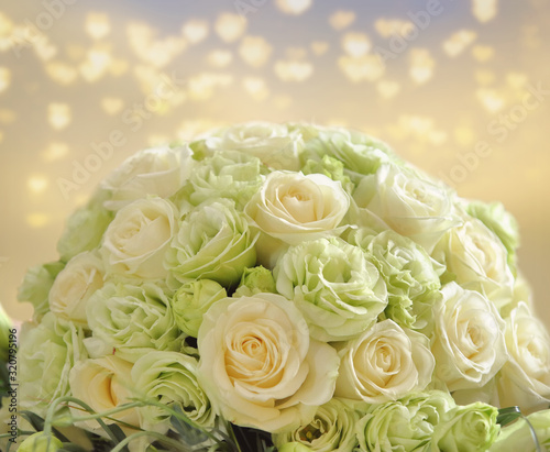 Wedding bouquet of bright yellow flowers and empty space for text