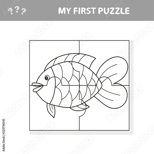 Fish in cartoon style  education game for the development of preschool children  cut parts of the image - coloring book - my first puzzle