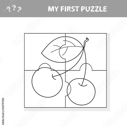 Cherry game for children and kids - my first puzzle and coloring book - vector