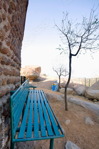 Bench at observation point at Daroji Bear Sanctuary Hampi, Karnataka, India photo