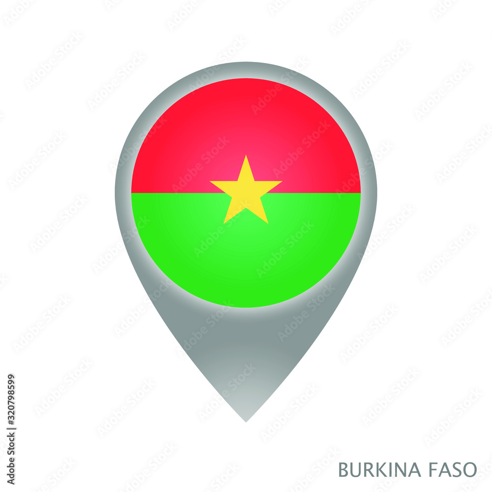 Map pointer with flag of Burkina Faso. Colorful pointer icon for map. Vector Illustration. Map pointer with flag of Burkina Faso. Colorful pointer icon for map. Vector Illustration.
