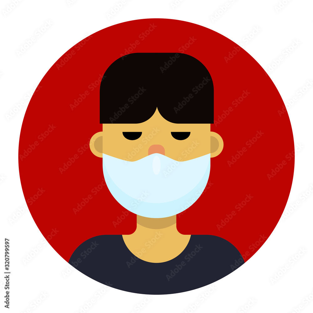 An Asian man in a medical mask is protected from the virus. Vector flat illustration
